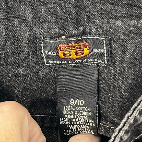 Vintage Denim Shortalls Bib Overalls Jeans Route 66 90s Y2K Womens L 9-10 Black - Picture 6 of 11